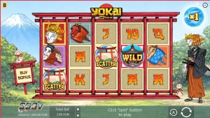 Tampilan visual slot Yokai dengan elemen seni Jepang dan karakter mitologi