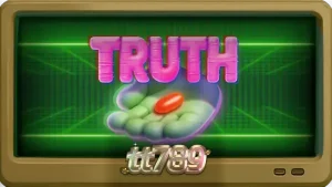 Tampilan layar permainan slot Truth dengan tema konspirasi dan monitor retro